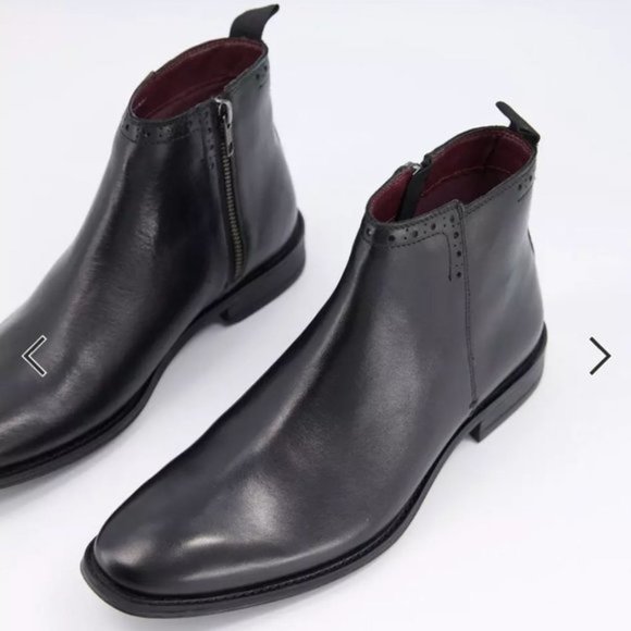 Silver Street Leather Boots Men's Size 8 Wide Fit Black Flat Brogue Style NEW - Picture 4 of 14